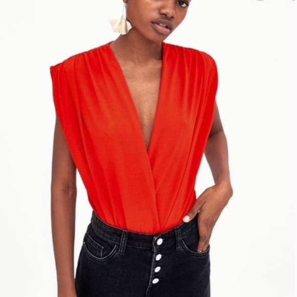 Zara Tops - Zara Deep V Draped Front Bodysuit Blouse Top Size S